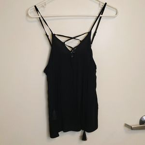 Strappy Black V-Neck Lace Up Flowy Tank Top w/ Adjustable Straps